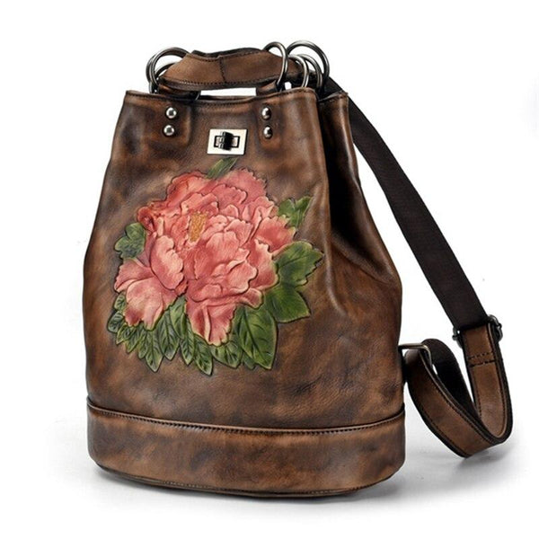 Vegetable Tanned Genuine Leather Women's Backpack Female Girl Lady Shoulder Bags Red Coffee Black - SolaceConnect.com