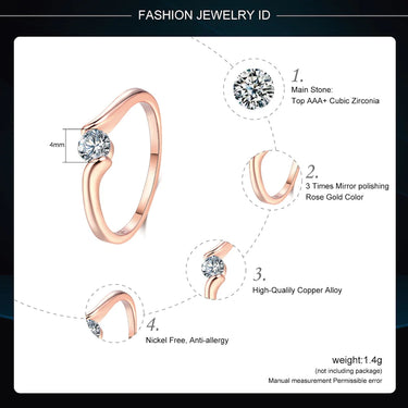 Women's Concise Rose Gold Color Austrian Crystal Cubic Zirconia Ring  -  GeraldBlack.com