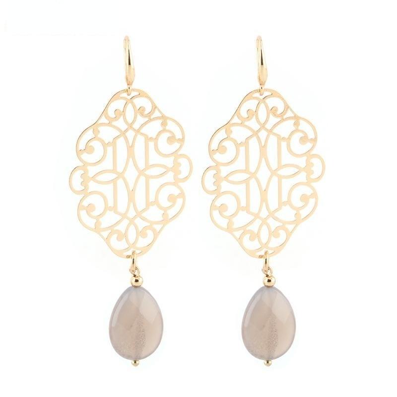 Women's Copper Shell Natural Stone Statement Drop Earrings for Wedding  -  GeraldBlack.com