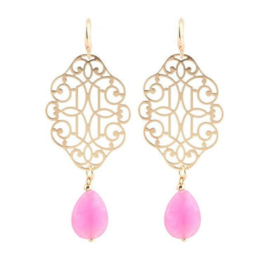 Women's Copper Shell Natural Stone Statement Drop Earrings for Wedding - SolaceConnect.com