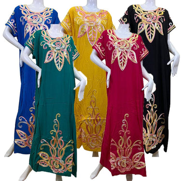 Women's Cotton Embroidered Dubai African Islam Clothing Robe Abaya Dress  -  GeraldBlack.com