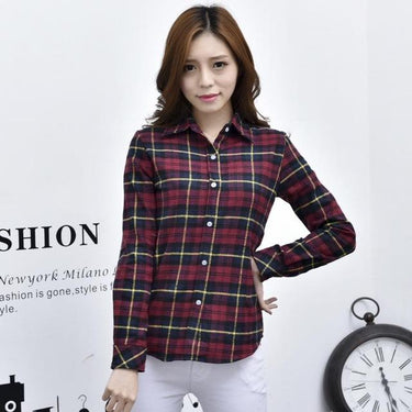 Women's Cotton Flannel Plaid Pattern Long Sleeve Pink Shirt with Buttons  -  GeraldBlack.com