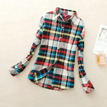 Women's Cotton Flannel Plaid Pattern Long Sleeve Pink Shirt with Buttons - SolaceConnect.com