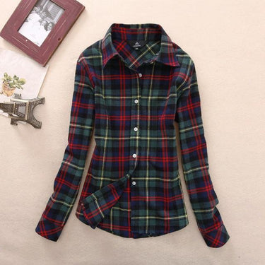 Women's Cotton Flannel Plaid Pattern Long Sleeve Pink Shirt with Buttons - SolaceConnect.com