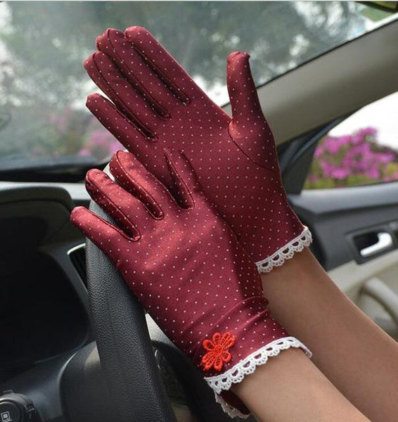 Women's Cotton Lace Patchwork Anti-skid Sun Protection Summer Driving Glove - SolaceConnect.com