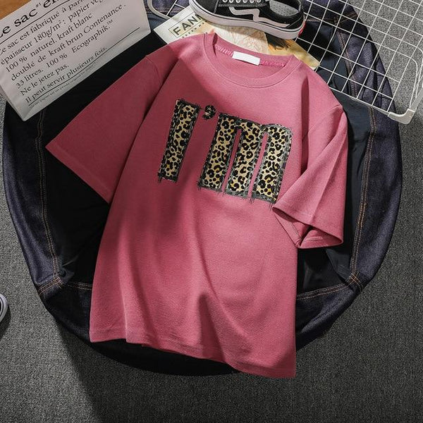 Women's Cotton Polyester Leopard Print Short Sleeves O-Neck Batik Tee - SolaceConnect.com