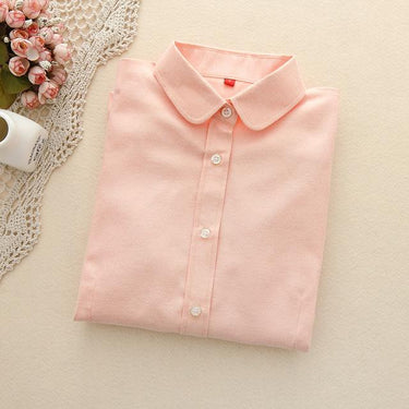 Women's Cotton Solid Oxford Long Sleeve Blouse with Collar and Buttons - SolaceConnect.com