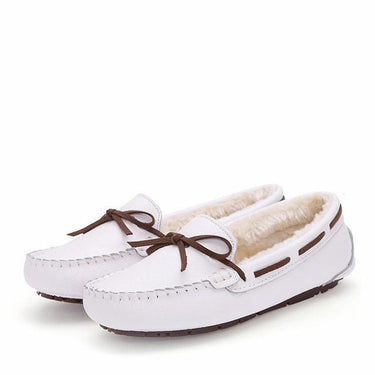 Women's Cow Leather Warm Plush Fur Slip-on Flats Moccasins Loafers Shoes - SolaceConnect.com