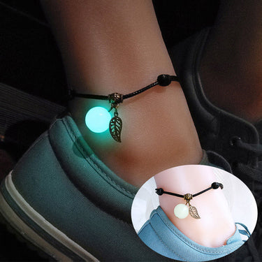 Women's Creative Adjustable Rope Leaf Pendant Luminous Bead Anklets  -  GeraldBlack.com
