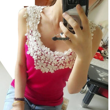 Women's Crochet Lace Chiffon Shirt Sleeveless Slim Casual Blouse - SolaceConnect.com