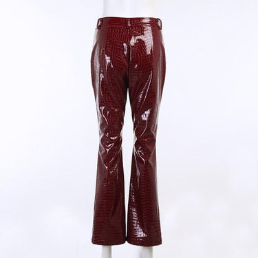 Women's Crocodile Pattern Faux Leather Casual High Waist Pants with Zipper - SolaceConnect.com