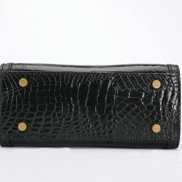 Women's Crocodile Skin Belly Genuine Leather Fashion Square Bag Bamboo Knot Handle Handbag 45  -  GeraldBlack.com