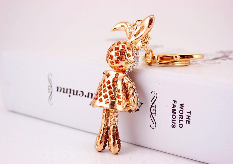 Women's Crystal Long Ear Rabbit Flower Key Chains Holder for Car & Purse - SolaceConnect.com