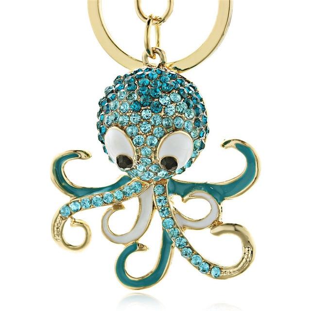 Women's Crystal Ocean Animal Octopus Purse Handbag Keychain Keyring - SolaceConnect.com