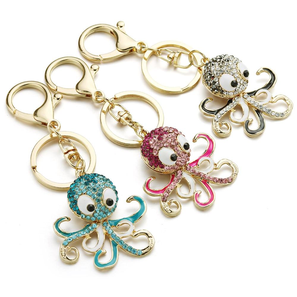 Women's Crystal Ocean Animal Octopus Purse Handbag Keychain Keyring  -  GeraldBlack.com