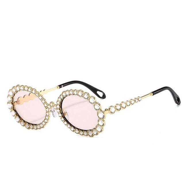 Women's Crystal Rhinestone Gold Champagne Metal Frame Oval Sunglasses on Clearance  -  GeraldBlack.com