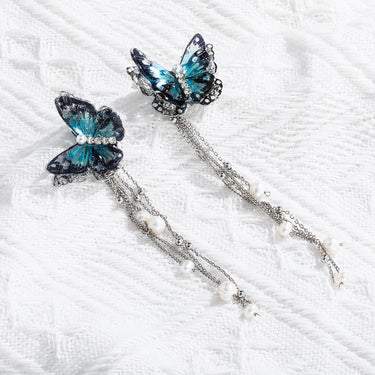 Women's Cubic Zirconia Bohemian Style Butterfly Pearl Tassel Drop Earrings  -  GeraldBlack.com