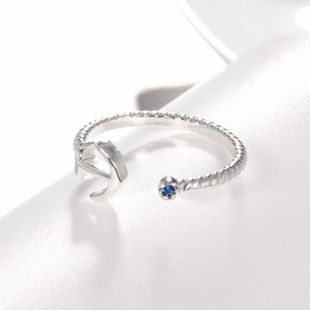 Women's Cubic Zirconia Plating Light Blue Stone Open Anchor Ring - SolaceConnect.com