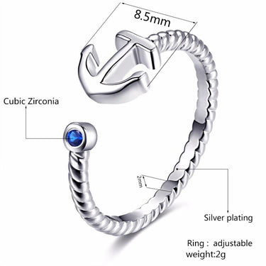 Women's Cubic Zirconia Plating Light Blue Stone Open Anchor Ring - SolaceConnect.com