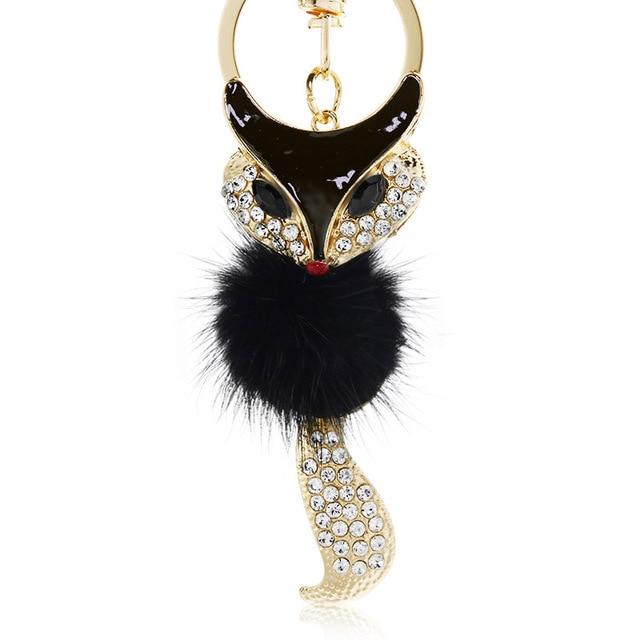 Women's Cute Anime Fox Crystal Pendant Fur Key Chains for Bag - SolaceConnect.com