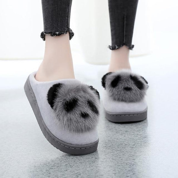 Cute Cartoon Animation Panda Women Slippers Ladies Non-Slip Slip On Warm Plush Slippers Indoor - SolaceConnect.com