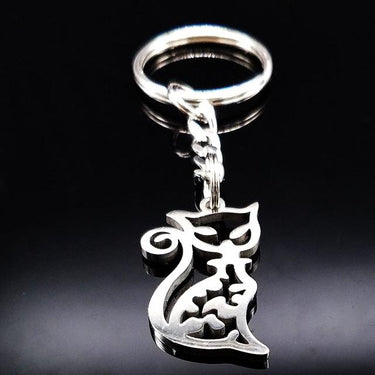 Women's Cute Fashion Silver Color Stainless Steel Pokemon Cat Keychain - SolaceConnect.com