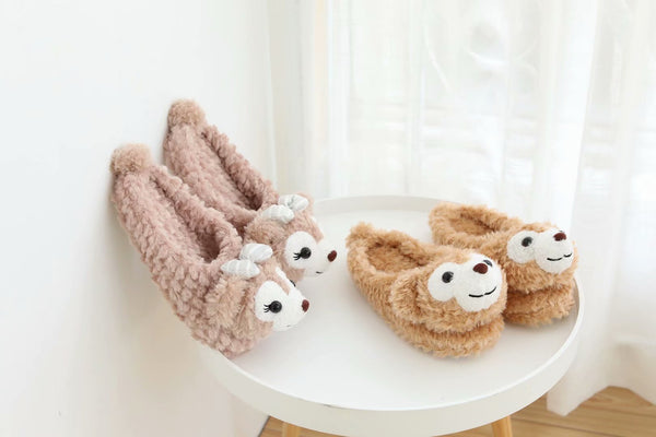 Cute Cartoon Winter Plush Cotton Slippers Women Indoor Home Warm Girl Heart Confinement Flat - SolaceConnect.com