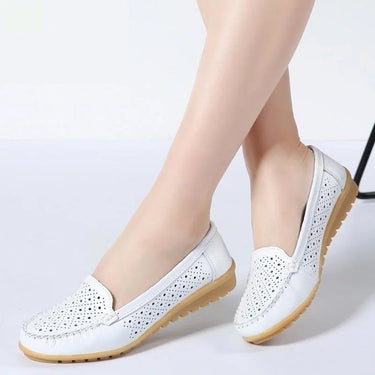 Women's Cutout Slip-on Ballet Loafers in Genuine Leather with Round Toe  -  GeraldBlack.com