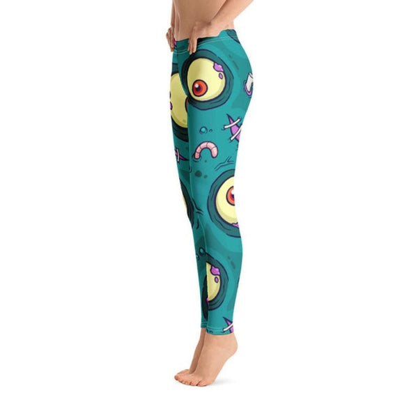 Women's Cyan Printed Comic Monster Games Push Up Leggings for Workout - SolaceConnect.com