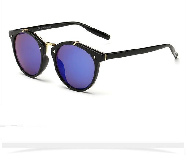 Women's Designer Round Plastic Frame Summer Sunglasses with Mirror Lens - SolaceConnect.com