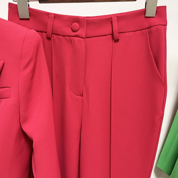 Women's Designer Runway Single Button Blazer Flare Pants Two-Piece Suit
