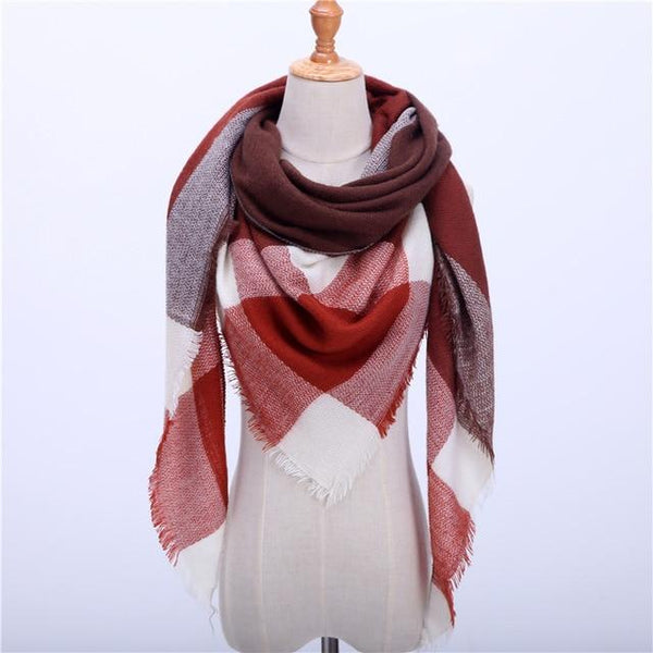 Women's Designer Triangle Scarves Soft Cashmere Plaid Shawl Wraps - SolaceConnect.com