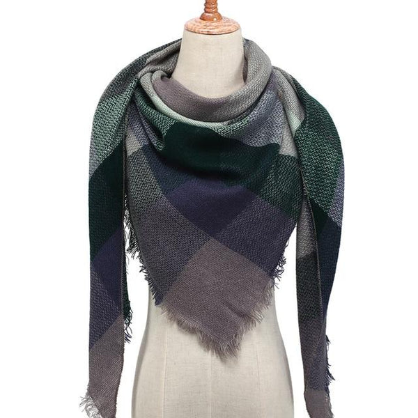 Women's Designer Triangle Scarves Soft Cashmere Plaid Shawl Wraps - SolaceConnect.com