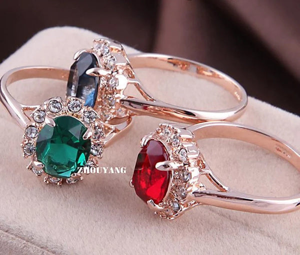 Women's Elegant Jewelry Rose Gold Color Green CZ Crystal Rings  -  GeraldBlack.com