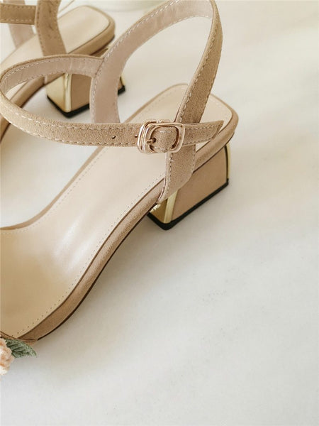 Women's Elegant Square Heel Floral Sandals with Ankle Strap and Buckle - SolaceConnect.com