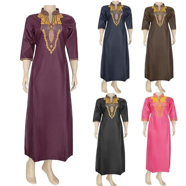 Women's Embroidered African Robe Batik Fabric Muslim Jilbab Abaya Dress  -  GeraldBlack.com