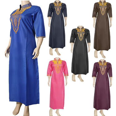 Women's Embroidered African Robe Batik Fabric Muslim Jilbab Abaya Dress  -  GeraldBlack.com