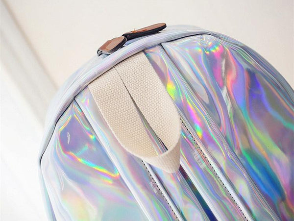 Women's Embroidery LaserLetters Crybaby Hologram Soft Leather Backpack - SolaceConnect.com