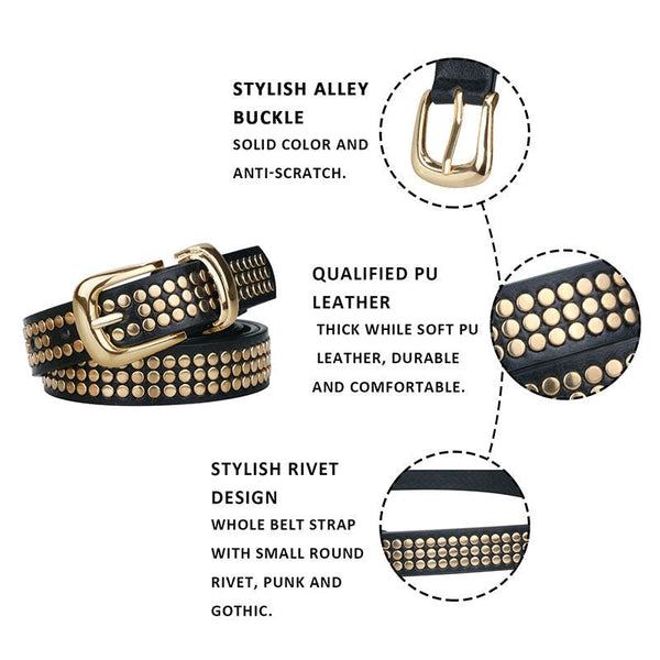 Women's Exclusive Luxury Punk Rivet Synthetic Leather Pin Buckle Belt  -  GeraldBlack.com