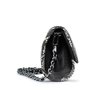 Women's Exotic Genuine Leather Serpentine Two Chain Straps Hand Bag  -  GeraldBlack.com