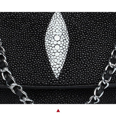 Women's Exotic Genuine Leather Serpentine Two Chain Straps Hand Bag  -  GeraldBlack.com