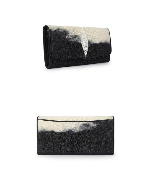 Women's Exotic Mixed Color Genuine Leather Stingray Skin Long Wallet  -  GeraldBlack.com