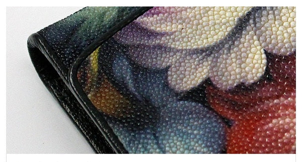 Women's Exotic Printed Flower Designer Genuine Stingray Skin Long Wallets  -  GeraldBlack.com