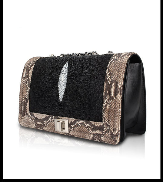 Women's Fancy Authentic Real Stingray Skin Flap Serpentine Handbag  -  GeraldBlack.com