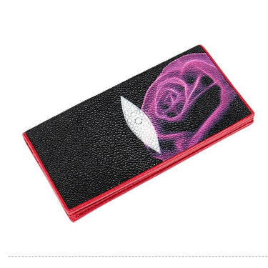 Women's Fancy Genuine Stingray Skin Rose Flower Long Bifold Wallet  -  GeraldBlack.com