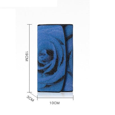 Women's Fancy Rose Flower Genuine Stingray Skin Large Wallet  -  GeraldBlack.com