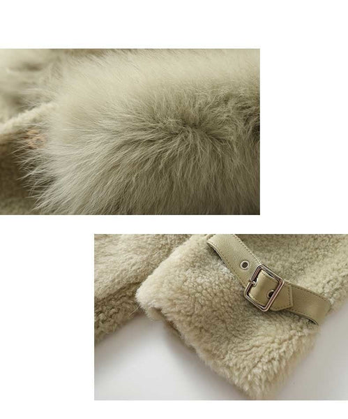 Women's Fashion 100% Wool Mid-length Fox Fur Collar Slim Fur Coats  -  GeraldBlack.com