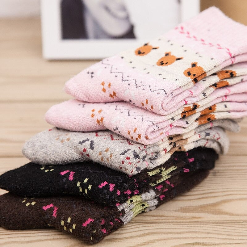 Women's Fashion 5 Pairs Lot Cashmere Animal Pattern Wool Socks  -  GeraldBlack.com
