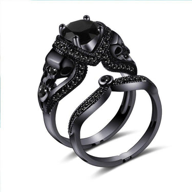 Women's Fashion Black Gun Double-layer Zircon Skull Rings Jewelry Set - SolaceConnect.com