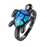 Women's Fashion Black Gun Plated Cute Turtle Animal Blue Shiny Opal Rings - SolaceConnect.com